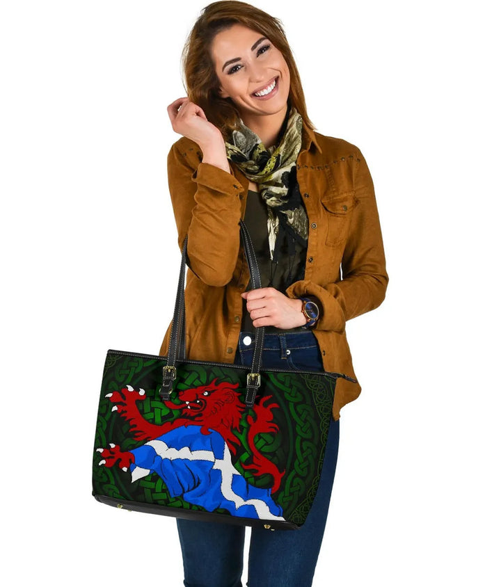 Scotland Celtic Leather Tote Bag - Scottish Celtic Lion