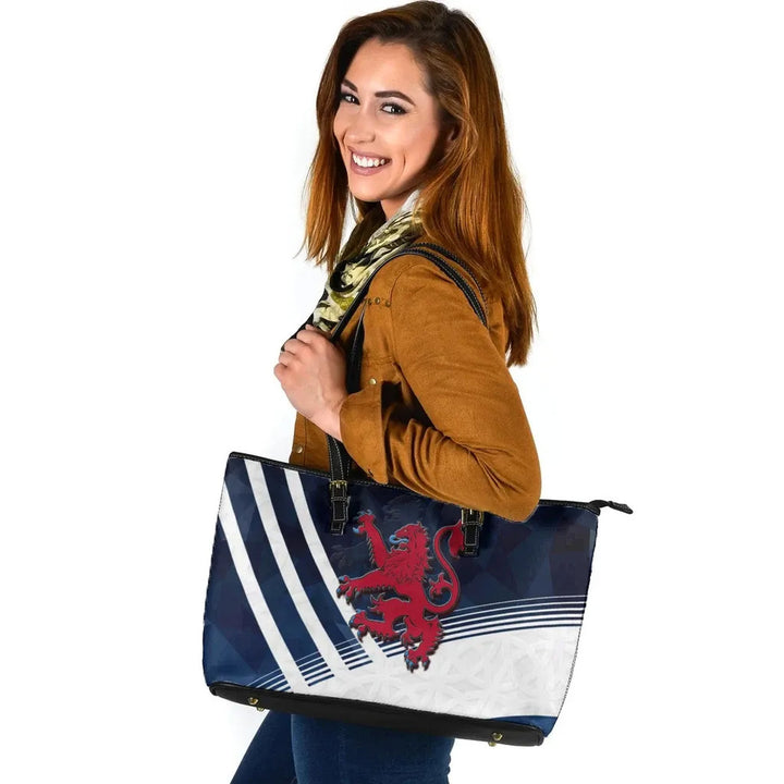 Scotland Celtic Leather Tote Bag - Scottish Flag Lion Polygon Style