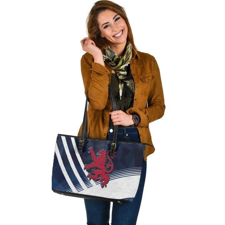 Scotland Celtic Leather Tote Bag - Scottish Flag Lion Polygon Style