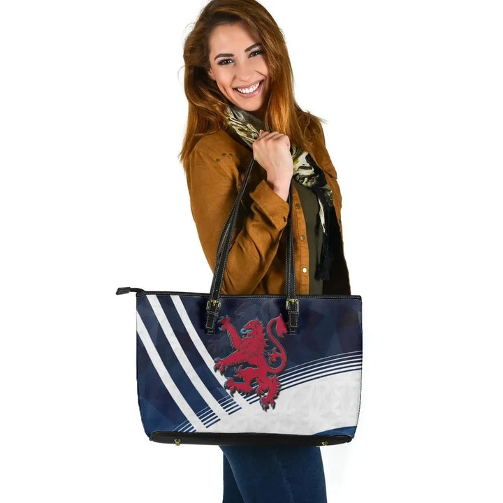 Scotland Celtic Leather Tote Bag - Scottish Flag Lion Polygon Style