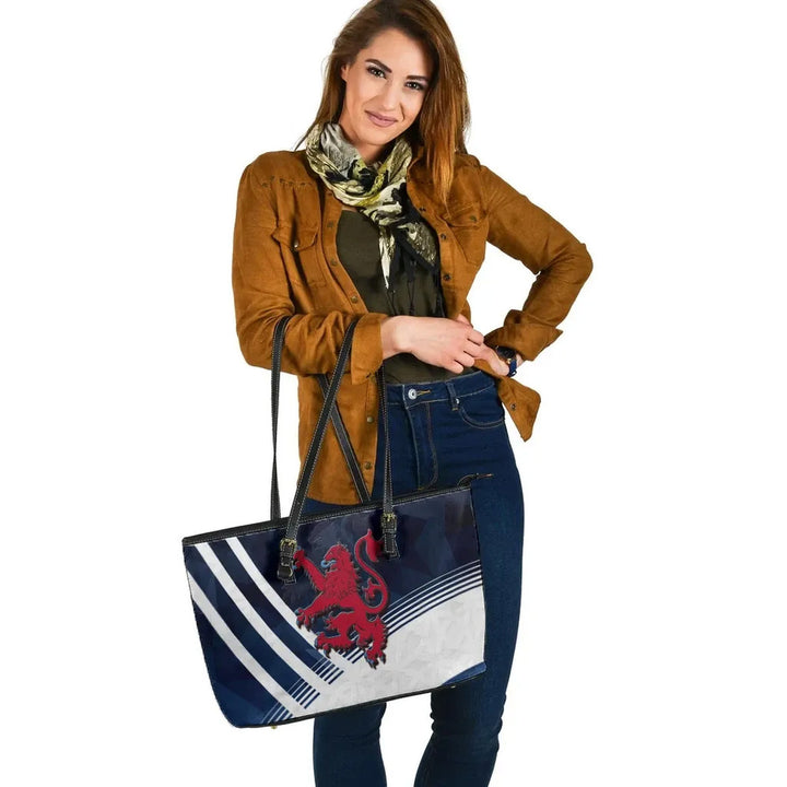 Scotland Celtic Leather Tote Bag - Scottish Flag Lion Polygon Style