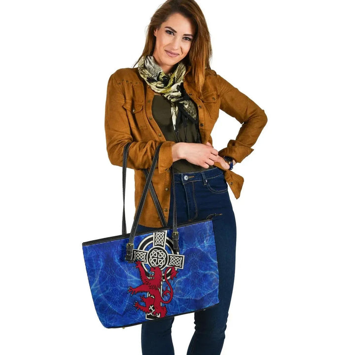 Scotland Celtic Leather Tote Bag - Celtic Cross & Rampant Skew Style