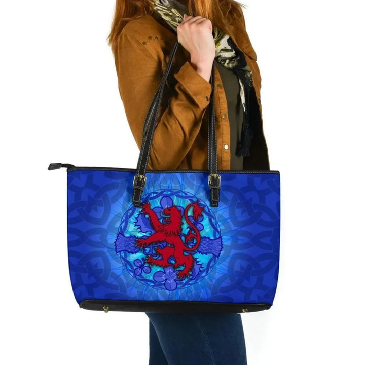 Scotland Celtic Leather Tote Bag - Lion With Scotland Thistle