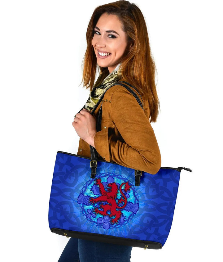 Scotland Celtic Leather Tote Bag - Lion With Scotland Thistle