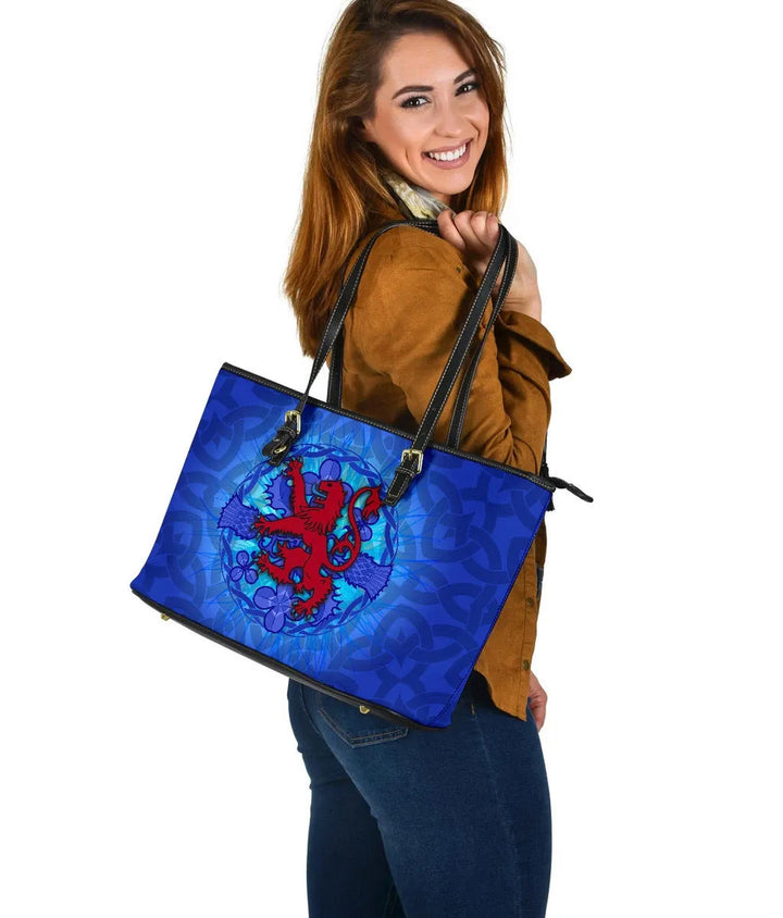 Scotland Celtic Leather Tote Bag - Lion With Scotland Thistle
