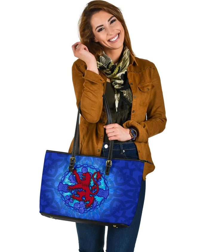 Scotland Celtic Leather Tote Bag - Lion With Scotland Thistle