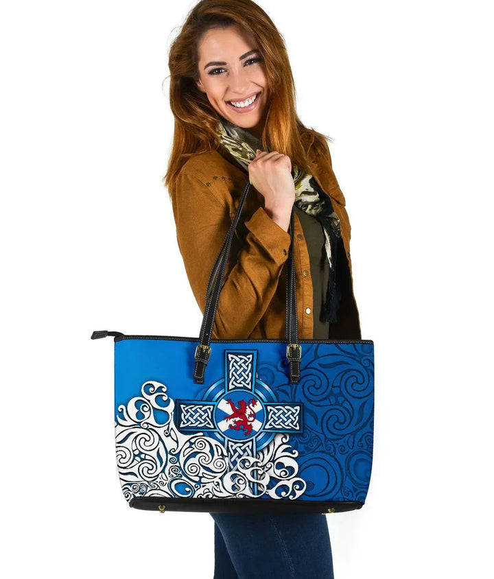 Scotland Celtic Leather Tote Bag - Scottish Flag and Lion