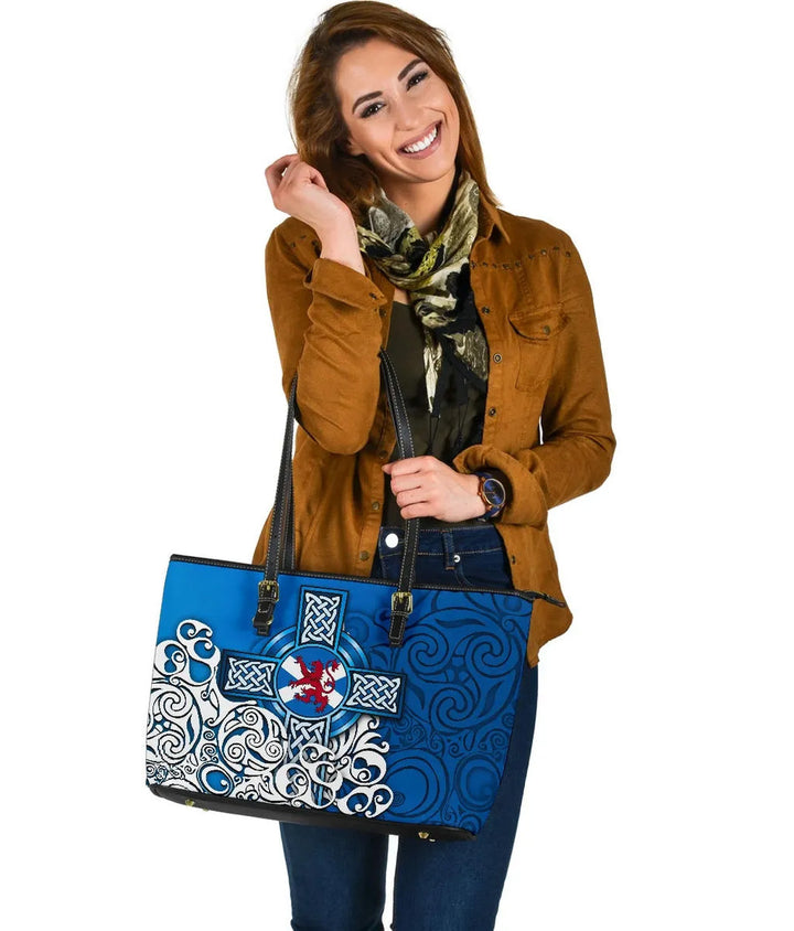 Scotland Celtic Leather Tote Bag - Scottish Flag and Lion