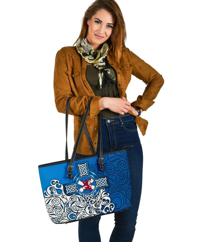 Scotland Celtic Leather Tote Bag - Scottish Flag and Lion