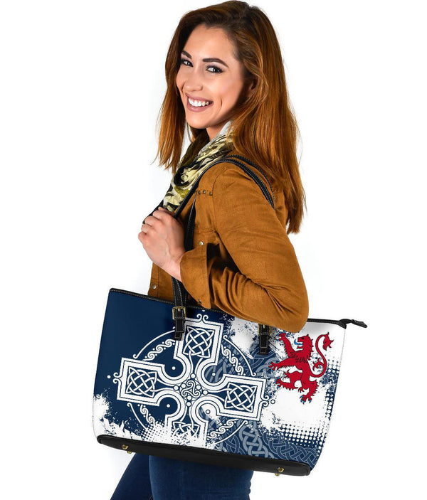 Scotland Leather Tote Bag- Scottish Celtic Cross