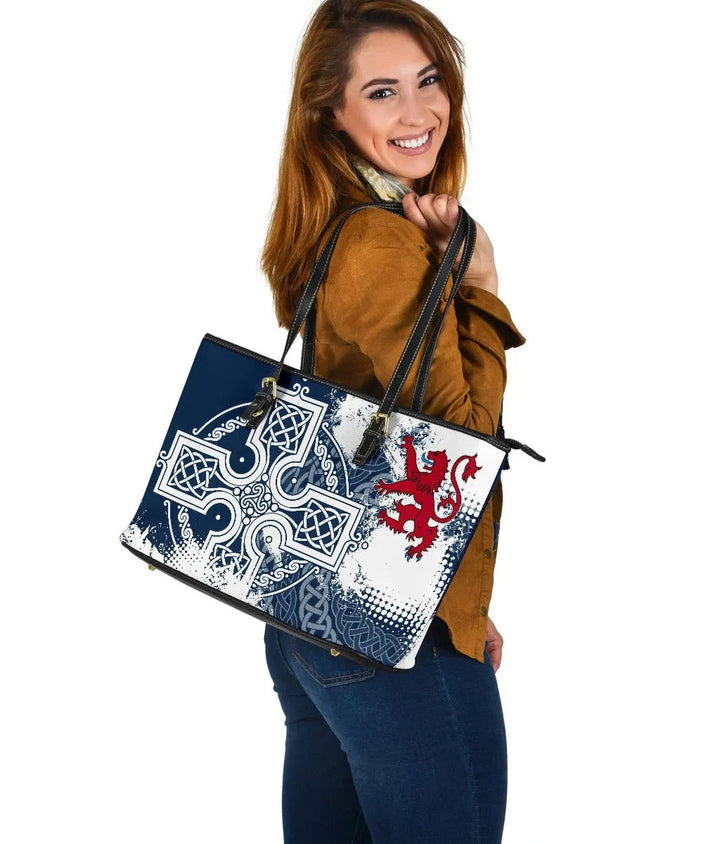 Scotland Leather Tote Bag- Scottish Celtic Cross