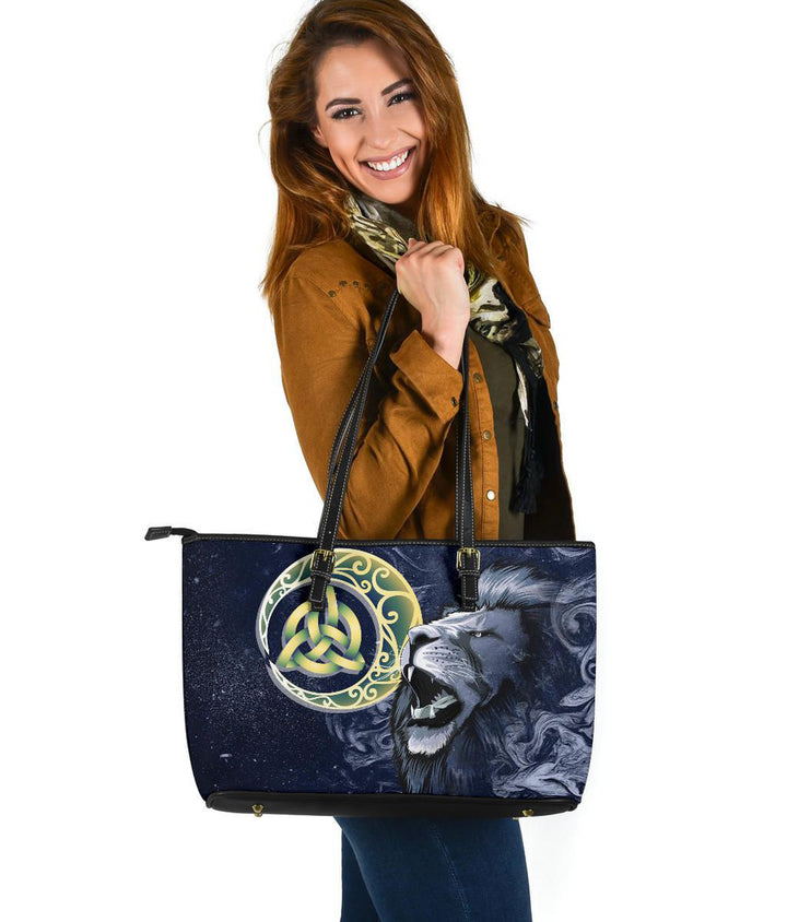 Scotland Leather Tote Bag - Scottish Lion & Celtic Moon