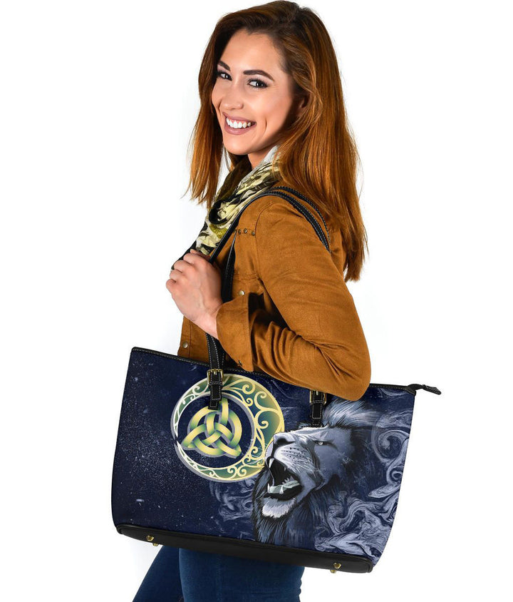 Scotland Leather Tote Bag - Scottish Lion & Celtic Moon