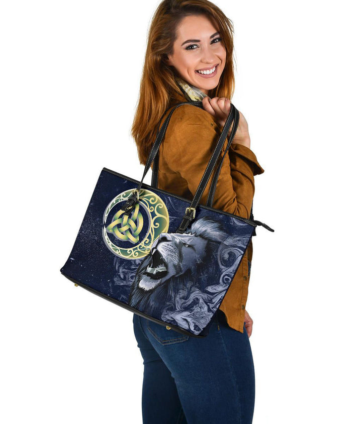 Scotland Leather Tote Bag - Scottish Lion & Celtic Moon