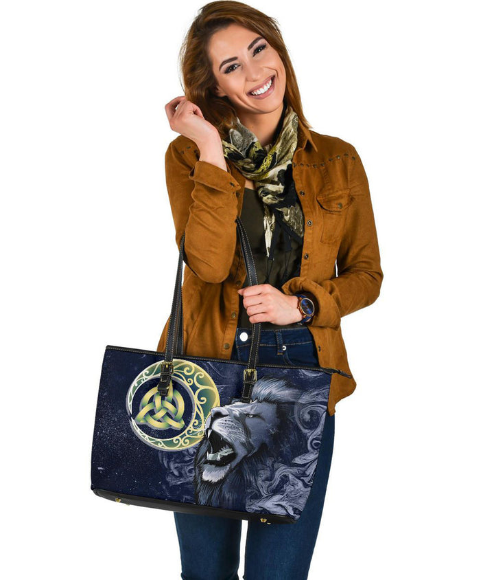 Scotland Leather Tote Bag - Scottish Lion & Celtic Moon