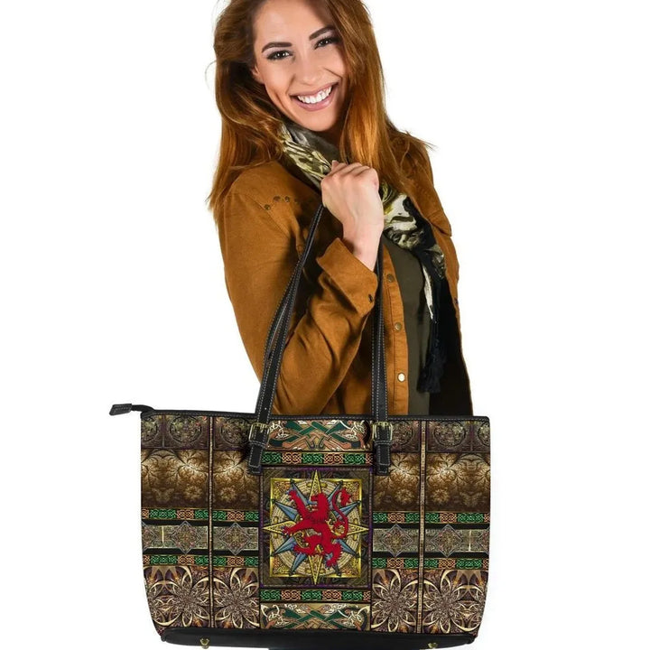 Scotland Leather Tote - Scotland Lion With Celtic Compass