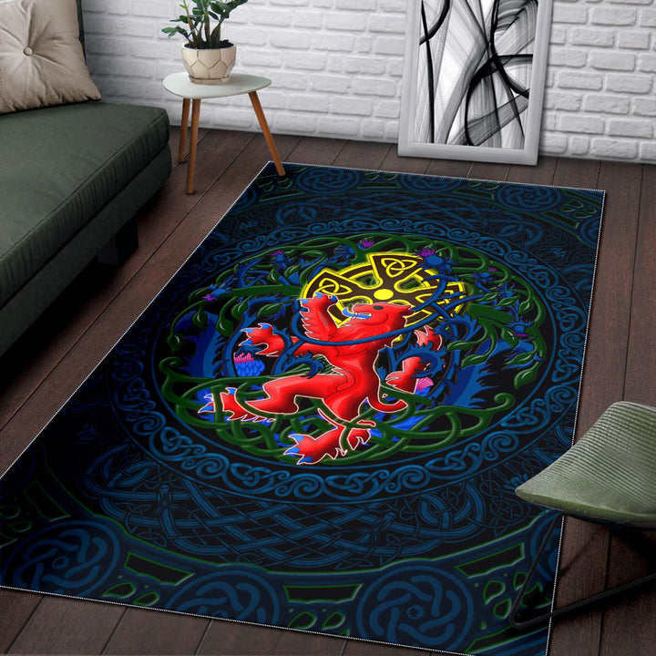 Scotland Rampant Lion with Thistle and Celtic Cross Area Rug