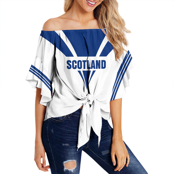 Scotland Royal Blue Off Shoulder Wrap Waist Top | Celticprime.com