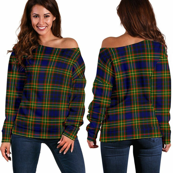 Clelland Modern Tartan Classic Women Off Shoulder Sweatshirt