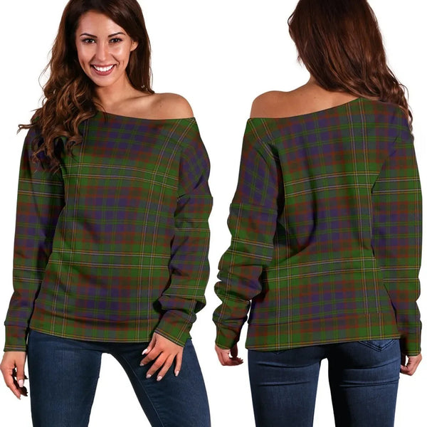 Cunningham Hunting Modern Tartan Classic Women Off Shoulder Sweatshirt