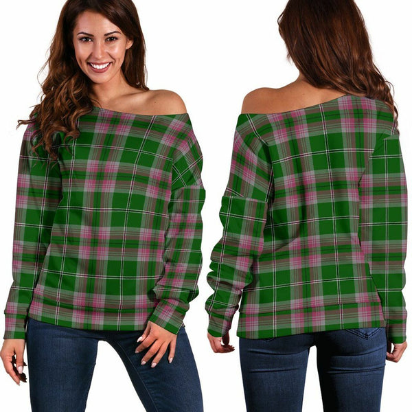 Gray Hunting Tartan Classic Women Off Shoulder Sweatshirt