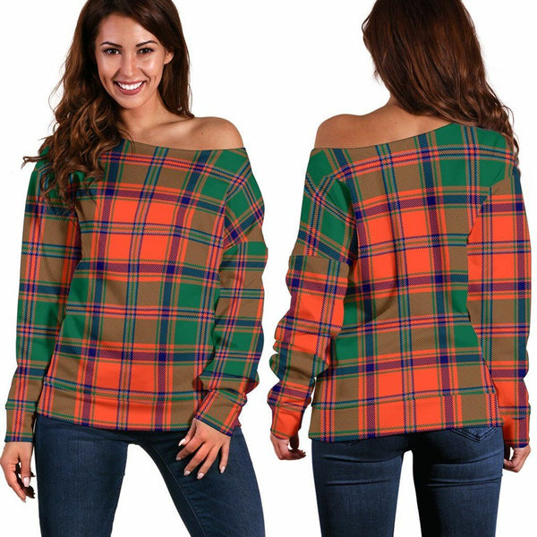 Stewart of Appin Ancient Tartan Classic Women Off Shoulder Sweatshirt