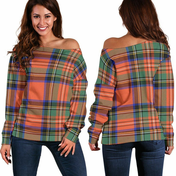 Stewart Royal Ancient Tartan Classic Women Off Shoulder Sweatshirt
