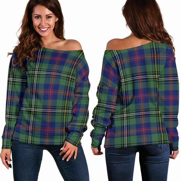 Wood Modern Tartan Classic Women Off Shoulder Sweatshirt